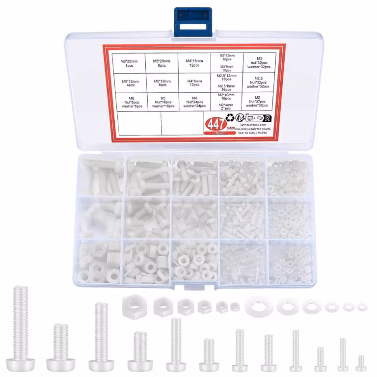 Set di viti in nylon, 447 pezzi, da M2 a M6, per lavori di bricolage