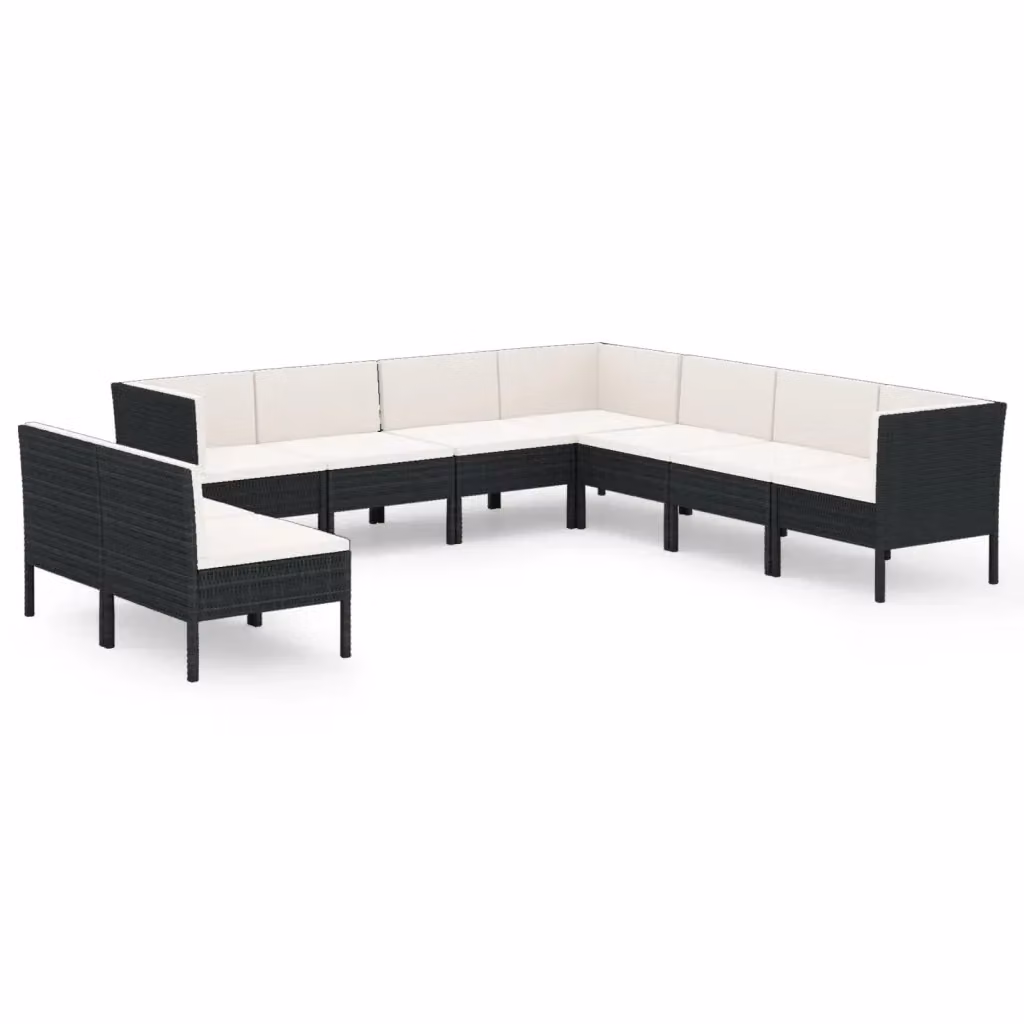 Set di divani da giardino a forma di U vidaXL composto da 9 pezzi con cuscini bianchi e struttura in metallo nero – 2