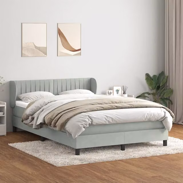 Letto a molle con materasso ibrido vidaXL in velluto grigio e bianco L: 163 cm, P: 213 cm – 1