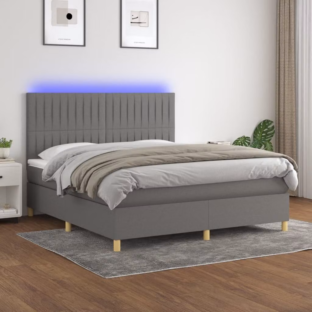 Maison Exclusive - Letto a Molle Materasso e LED Grigio Scuro 160x200cm in Tessuto