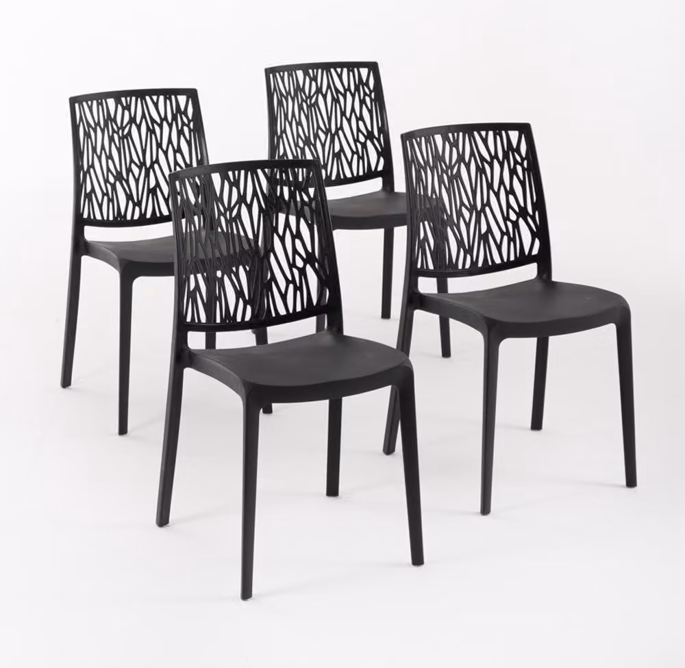 set di 4 sedie impilabili in polipropilene con fibre di vetro per uso esterno e giardino, bar e ristorante, cucina design moderno - LISA - Nero