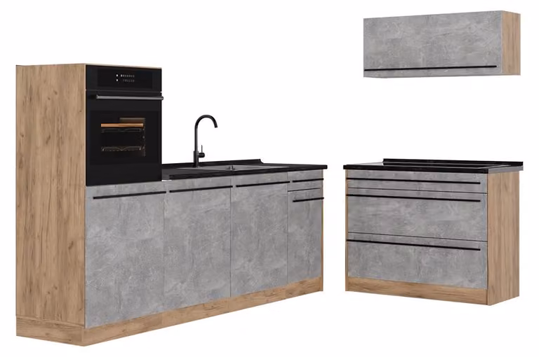 Cucina componibile Vicco R-Line Calcestruzzo/Rovere dorato 220 cm senza piano di lavoro, Model 67432