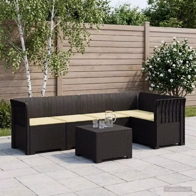 Divano da Giardino 5 Posti con Cuscini Stile Rattan PP 3444070