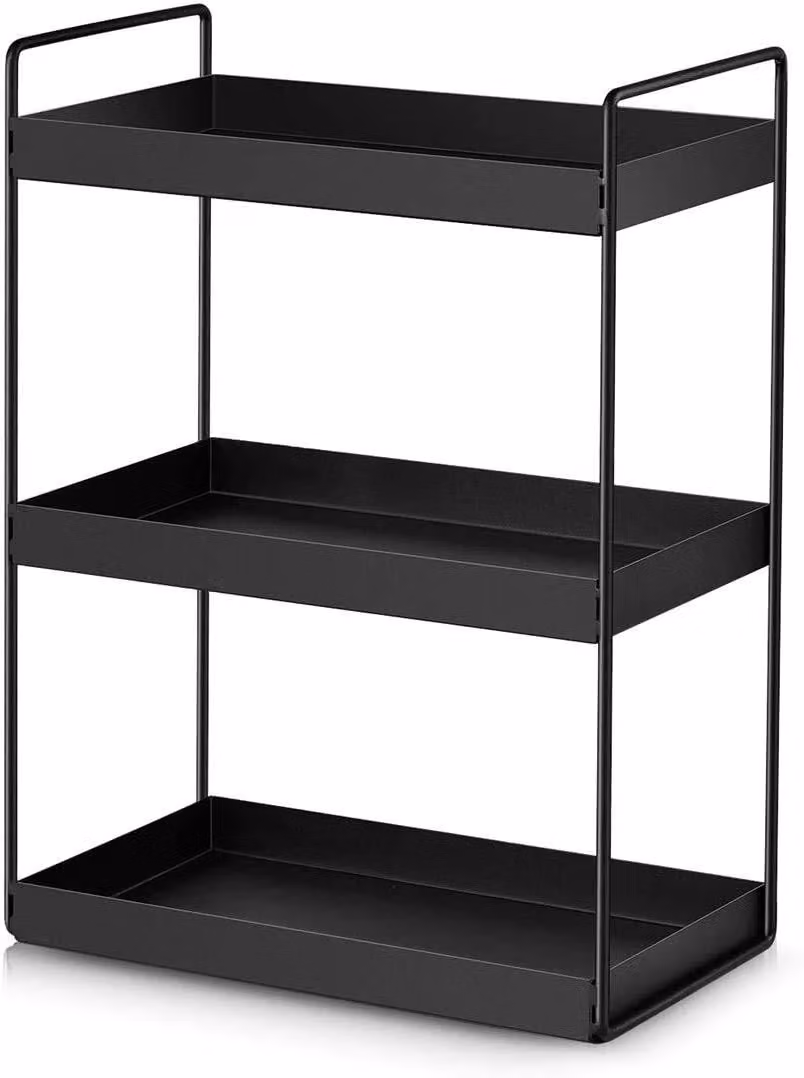 Mobiletto a terra a 3 ripiani – Organizzatore per cucina e bagno, colore nero