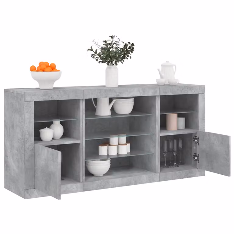vidaXL Credenza Moderna con Luci LED Grigio Cemento L: 142,5 cm, P: 37 cm, H: 67 cm