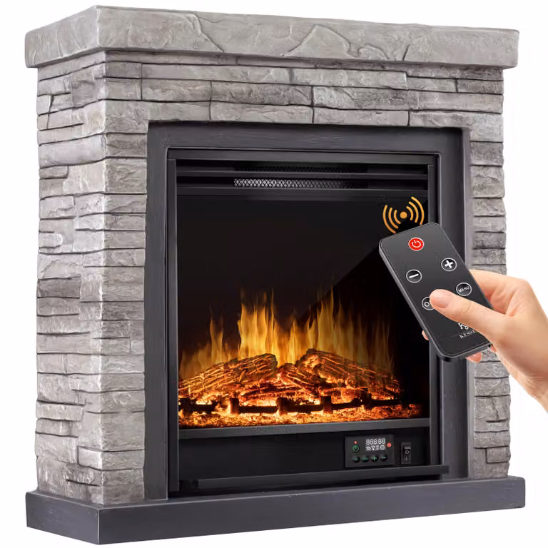 KESSER® Caminetto elettrico da pavimento, effetto fiamma 3D LED, 1800W, con timer settimanale e termostato