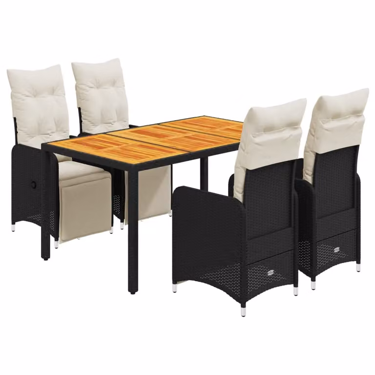 Set Bistrò da Giardino 5 pz con Cuscini in Polyrattan Nero