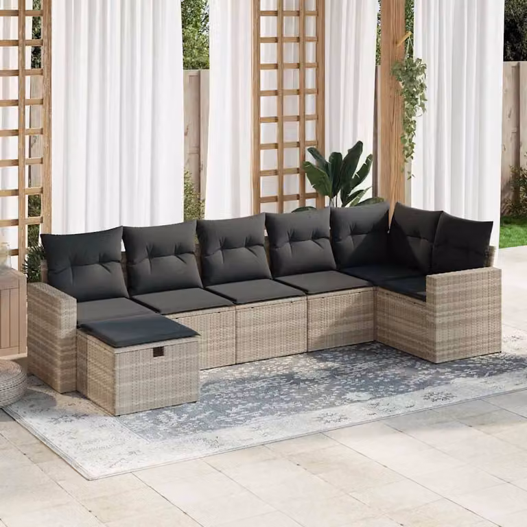 Maison Exclusive - Set Divani da Giardino 7pz con Cuscini Grigio Chiaro Polyrattan