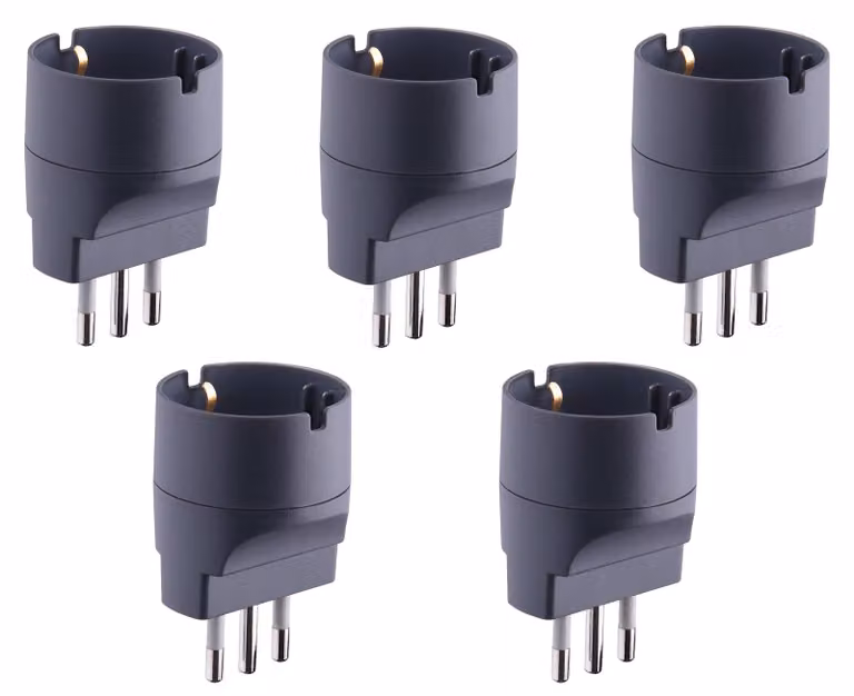 Electraline 92294. Set di 5 adattatori da spina Schuko piccola, 10 A, colore nero