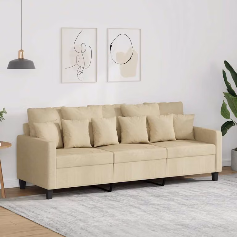 Divano a 3 posti moderno vidaXL in tessuto beige con struttura in metallo e cuscini inclusi L: 198 cm, P: 80 cm, H: 77 cm