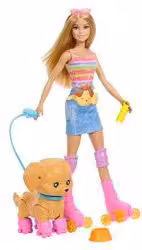 Set Barbie con pattini e cucciolo al guinzaglio multicolore Mattel