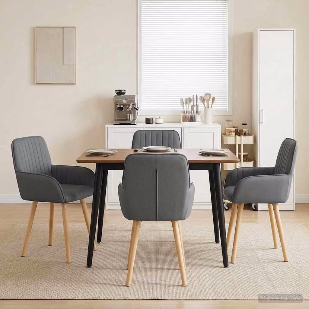 Set di 4 sedie da pranzo vidaXL in tessuto grigio scuro e legno, L: 56,5 cm, P: 50 cm, H: 87,5 cm