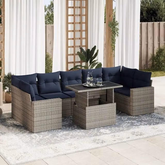 Set Divano da Giardino 8pz con Cuscini Grigio Polyrattan Acacia 3326282