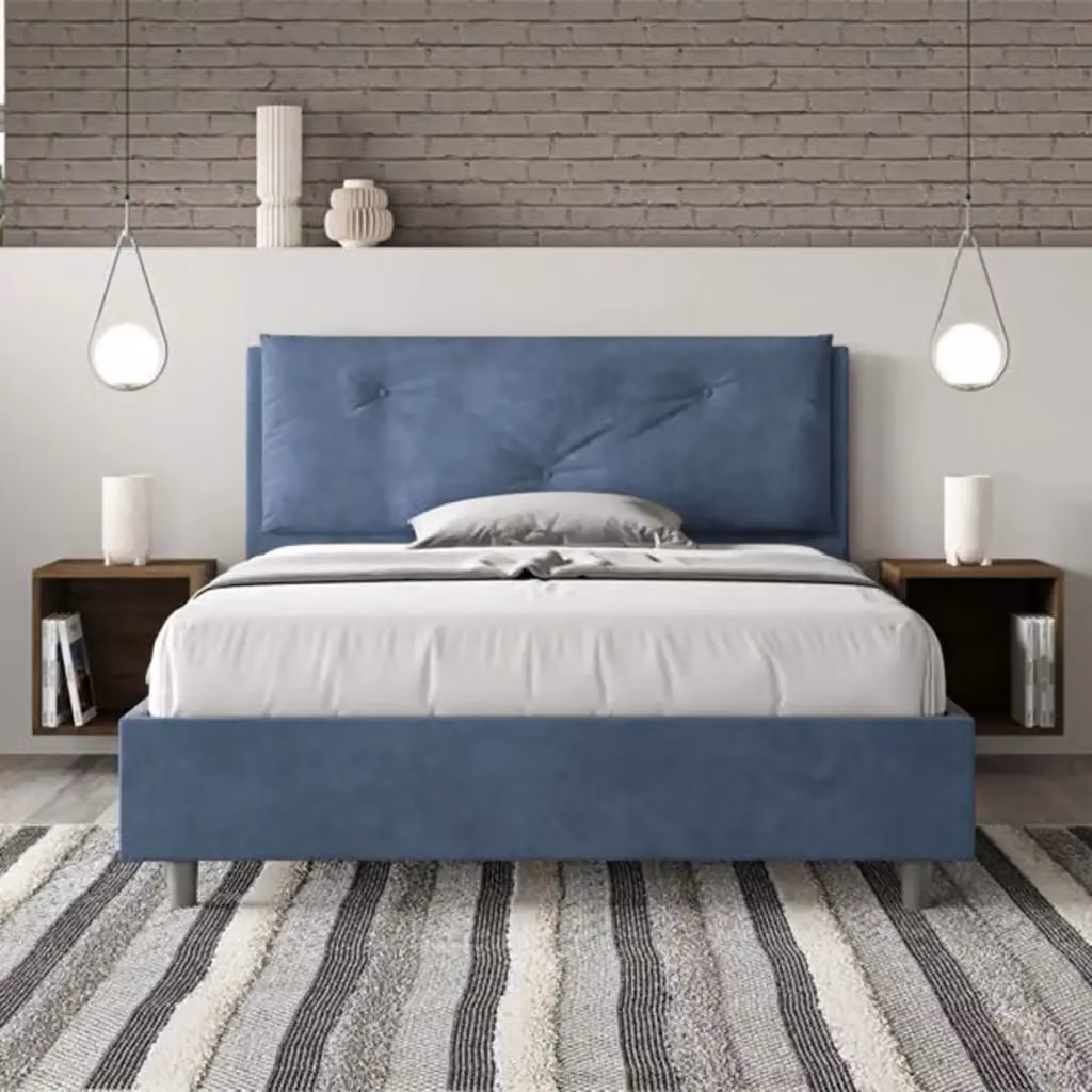 Letto matrimoniale francese con contenitore Appia Large Ityhome imbottito in microfibra blu L/P/H: 140 x 210 x 110 cm – 2