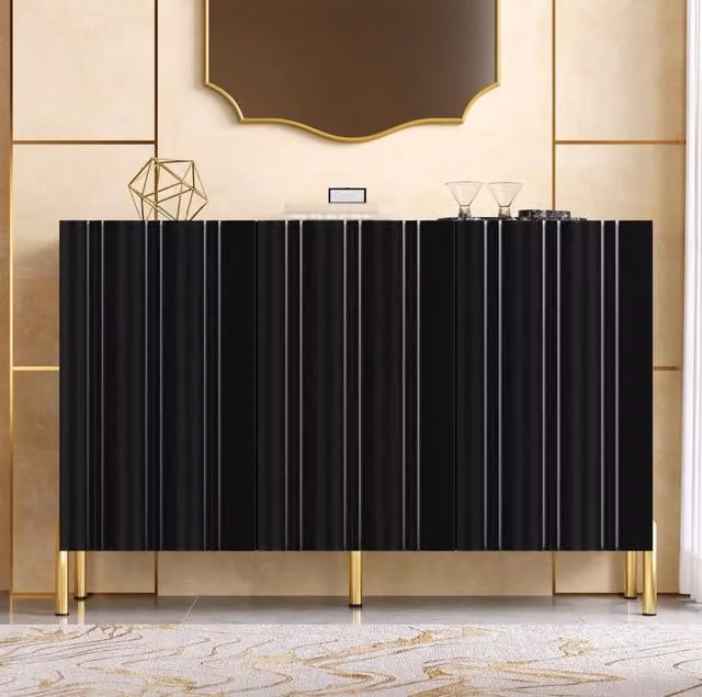 Sideboard/scarpiera a 3 ante con ripiani regolabili; MDF e truciolare; nero