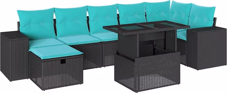 set di divani da giardino 8 pezzi con cuscini, polyrattan nero