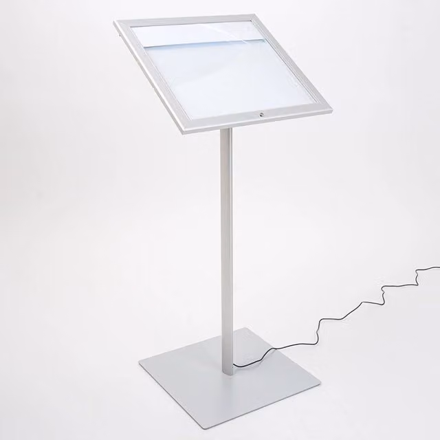 Espositore a Leggio con Piantana 50,5x47,7x2,3 cm in Alluminio con Led Porta Menù Silver