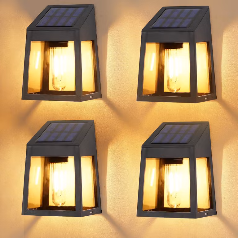 Set di 4 lampade da esterno solari, stile retrò, luce bianco caldo, grado di protezione IP65, ideali per recinzioni e giardini