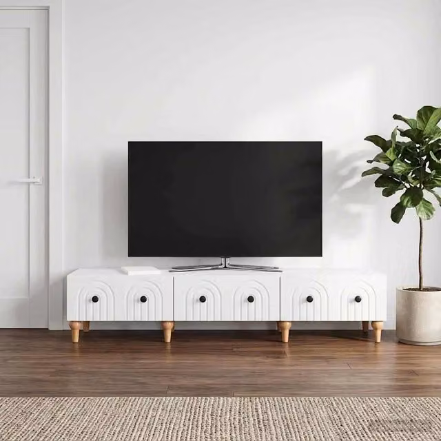 Mobile TV moderno vidaXL bianco in legno ingegnerizzato L: 147 cm, P: 34,5 cm, H: 30 cm – 1