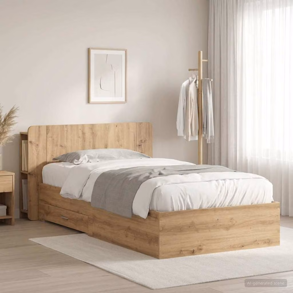 vidaXL Letto moderno con contenitore e cassetti in legno Rovere, Marrone, L 221,5 cm x P 140 cm x H 80 cm