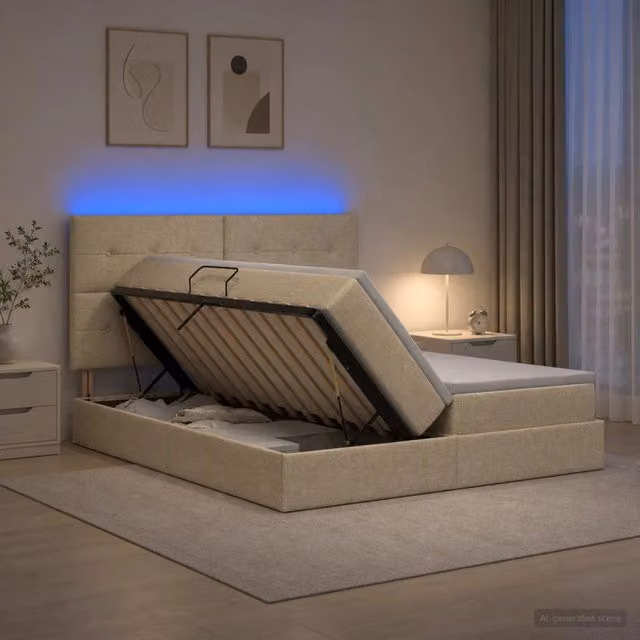 Letto con contenitore e illuminazione LED vidaXL, colore beige, con materasso, L/P/H: 200 x 200 x 34 cm – 1