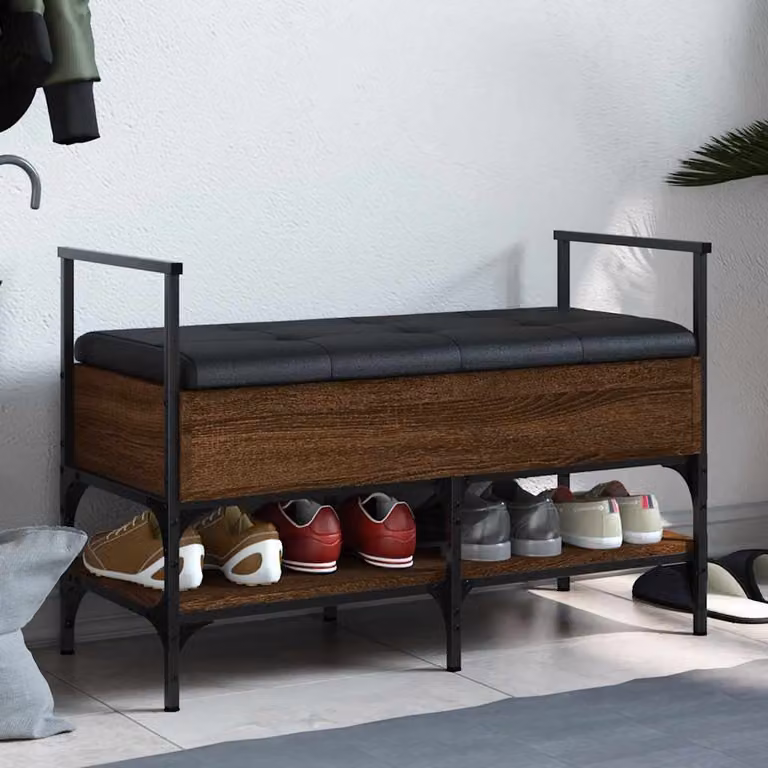 vidaXL Panca Porta Scarpe Moderna in Rovere Marrone con Seduta in Pelle Sintetica L: 85,5 cm, P: 42 cm, H: 57,5 cm