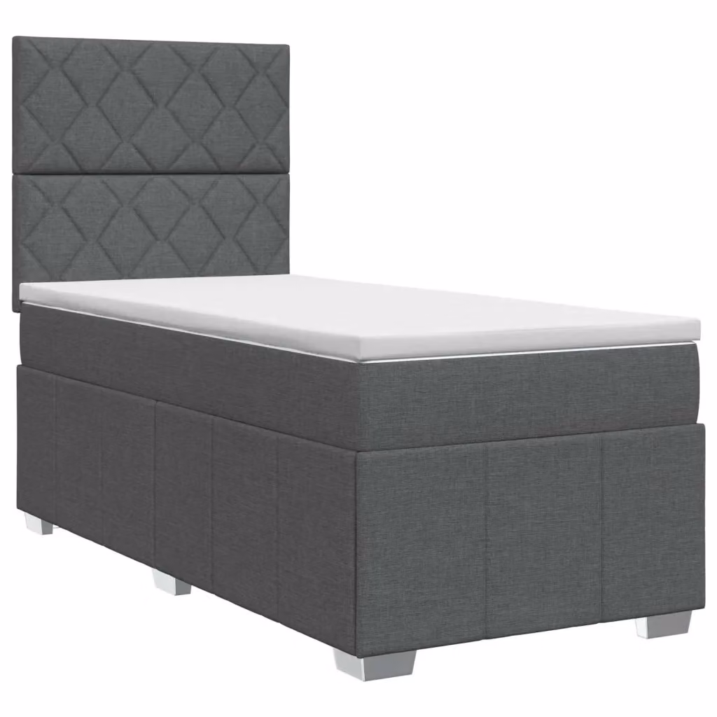 Letto box spring con materasso ibrido vidaXL, modello moderno in tessuto grigio e bianco, con base contenitore sollevabile, L/P/H: 90 x 190 x 91 cm – 2