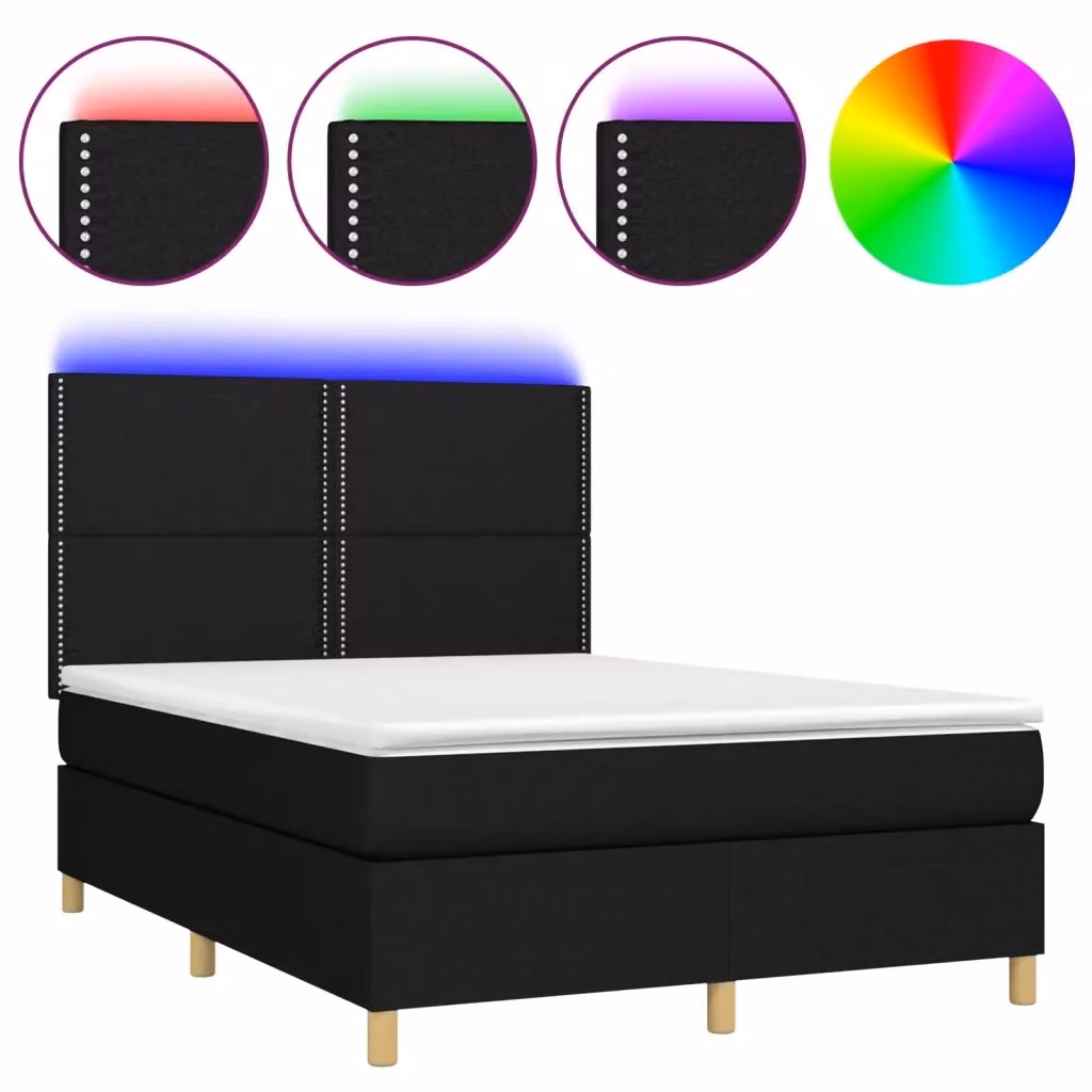 vidaXL Letto Ibrido con Materasso e Illuminazione LED Nero, L/P/H: 140 x 200 x 128 cm – 2