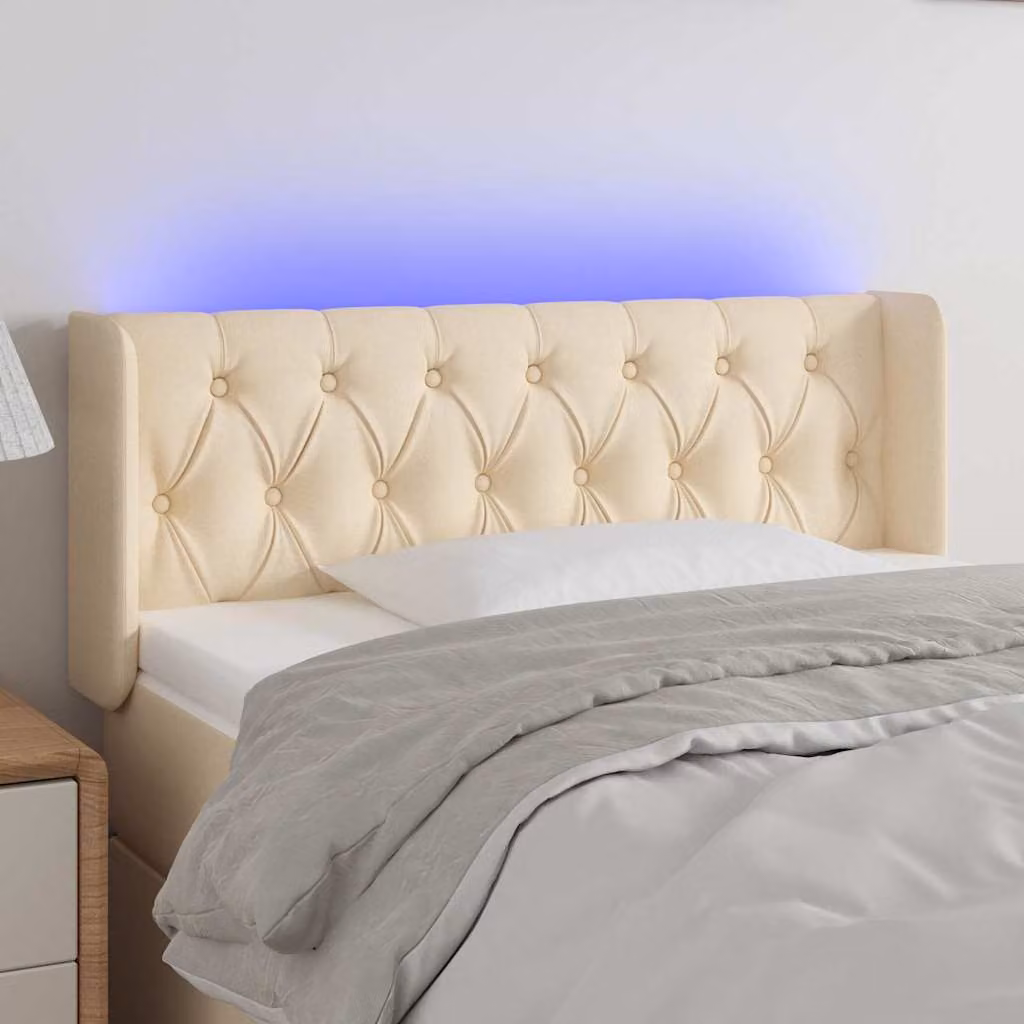 Testiera per letto vidaXL in tessuto beige con illuminazione LED e porta di ricarica USB, L 103 cm x P 16 cm x H 78-88 cm