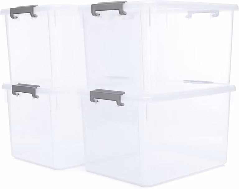 Contenitori con coperchio, capacità 30 litri, confezione da 4 pezzi, impilabili, adatti per garage e cucina