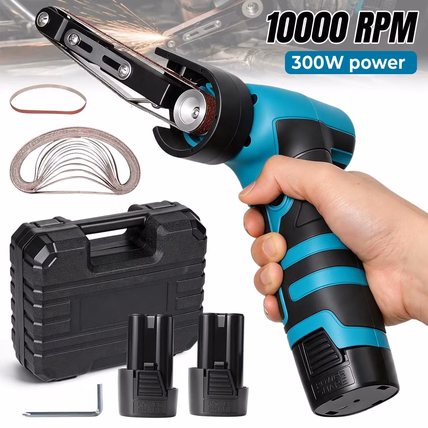 Levigatrice portatile compatta - Macchina levigatrice a batteria - 16,8 V - 300 W - 10.000 giri/min - 2 batterie - Caricabatterie