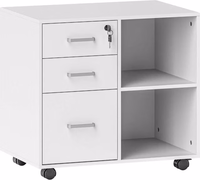 Cassettiera mobile con rotelle XYLO con 3 cassetti bianco L: 60 cm, P: 40 cm, H: 56 cm
