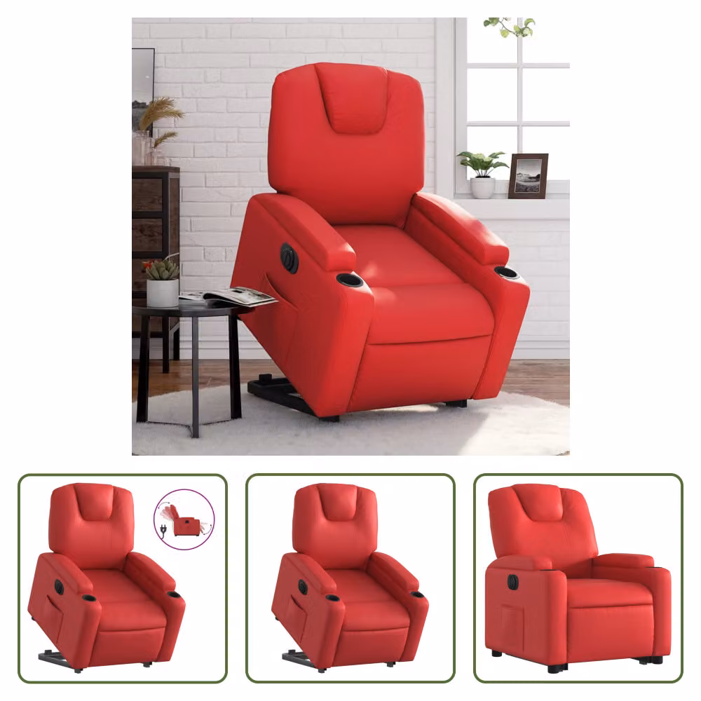 The Living Store Poltrona relax con ausilio per l'appoggio elettrico in Pelle finta rossa