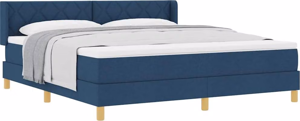 Letto a molle insacchettate con materasso e testata in tessuto blu 180 x 200 cm