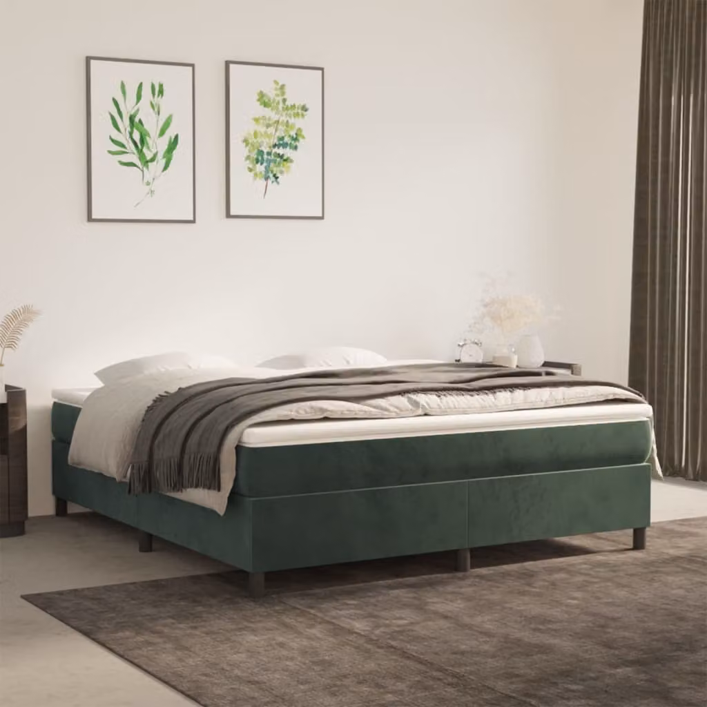 The Living Store Letto a molle con materasso verde scuro 180x200 cm in velluto