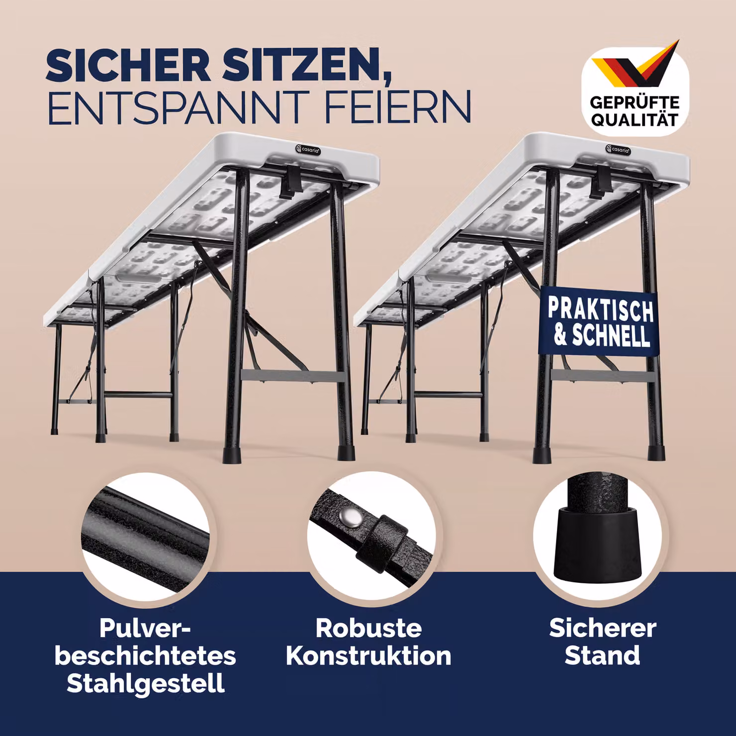 Set di 2 panchine da giardino Casaria bianche in plastica e acciaio verniciato a polvere pieghevoli – 2