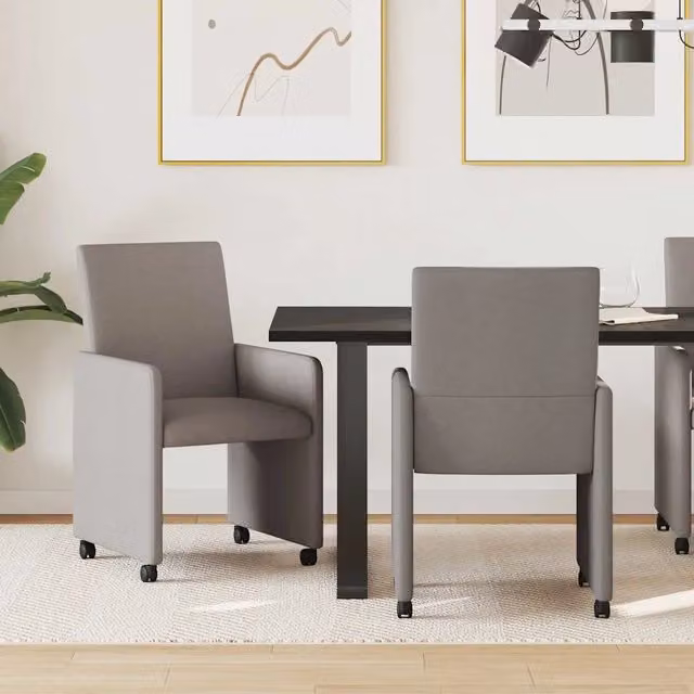 Set di 2 sedie da pranzo moderne vidaXL con ruote e braccioli in tessuto beige o grigio, L: 57 cm, P: 66 cm, H: 94 cm – 1