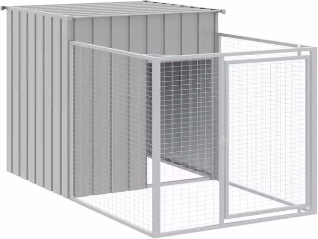 Cuccia per cani con recinto in acciaio zincato grigio chiaro DESIGN IN L/P/H: 201 x 110 x 110 cm – 1