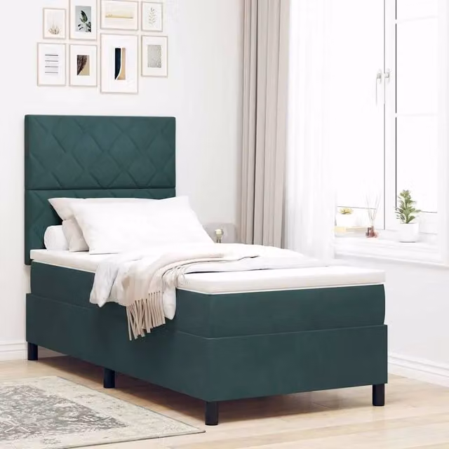 Letto moderno vidaXL in velluto verde con illuminazione LED sottostante, L/P/H: 90 x 190 cm