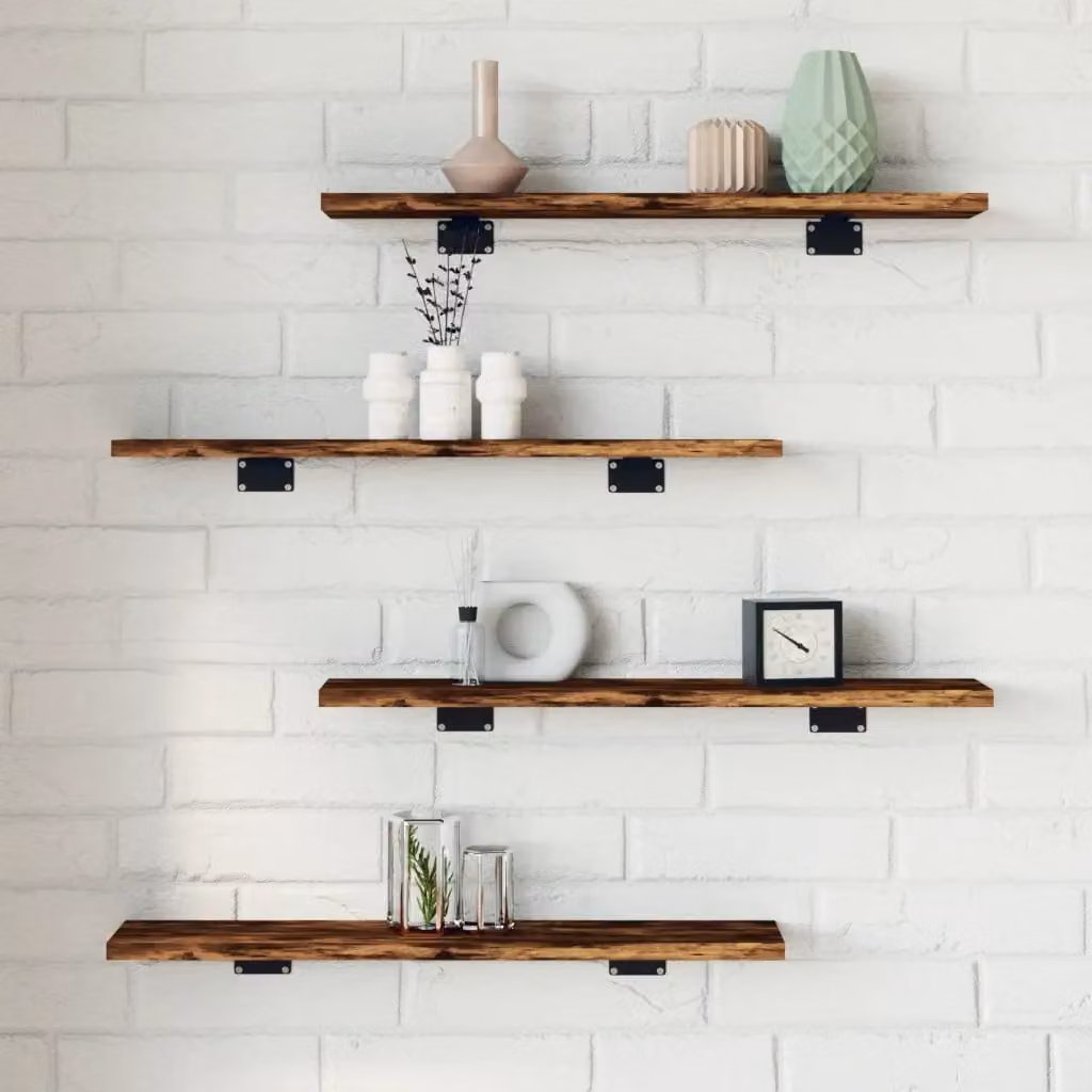 Set di 4 mensole da parete vidaXL in legno multistrato color rovere fumo, L: 60 cm, P: 10 cm, H: 1,5 cm