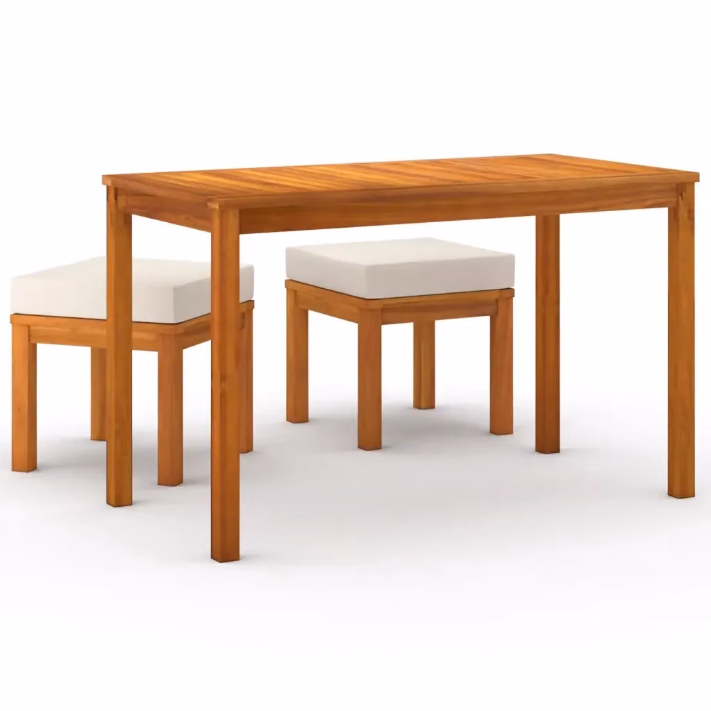 Set da pranzo da giardino vidaXL in legno di acacia con 3 pezzi e cuscini beige e marroni – 2
