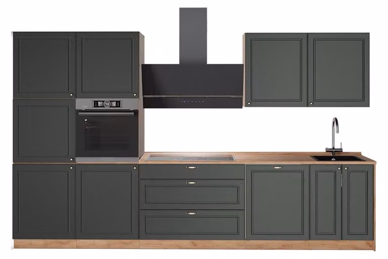 Cucina componibile Vicco Fame-Line Verde-oro rustico/Rovere dorato 340 cm, PL Rovere, Model 64601