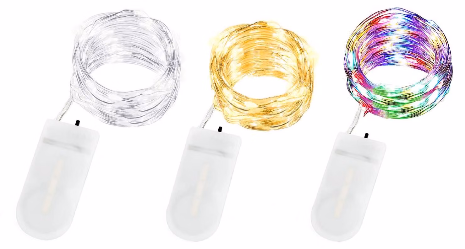 Catena luminosa a LED, 2 metri, 20 LED, confezione da 3, alimentata a batteria