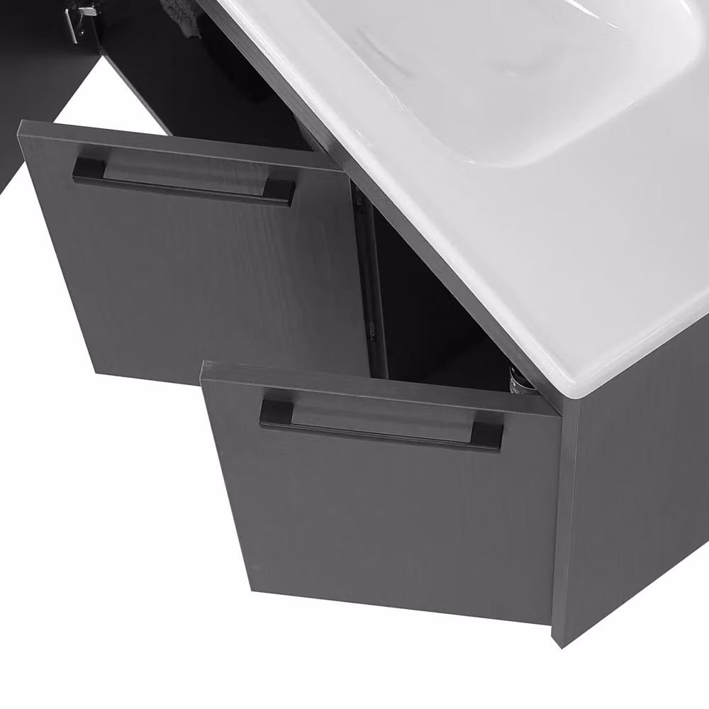 Mobile bagno sospeso Inbagno Sofia grigio effetto legno con armadietto a specchio L: 65 cm, P: 45 cm, H: 55 cm – 2