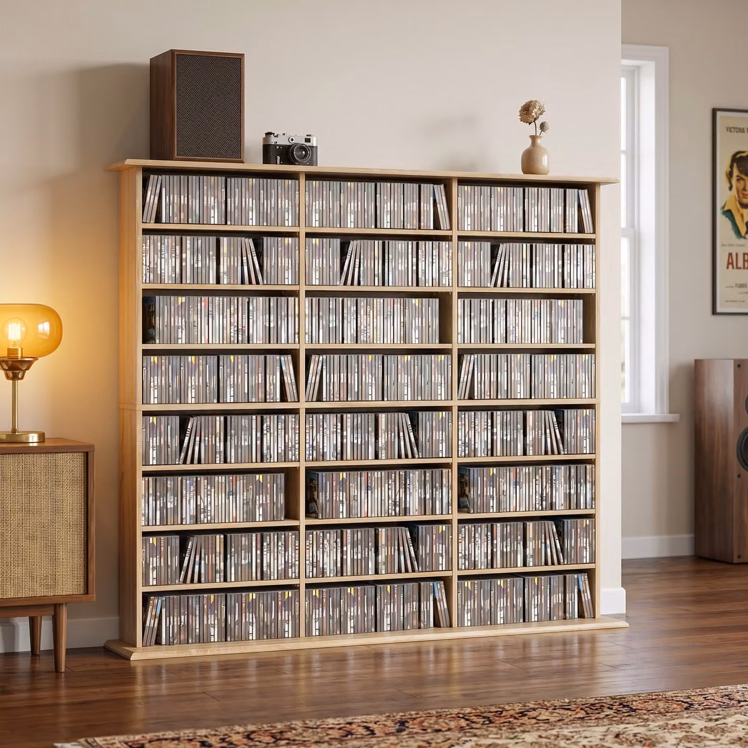 Libreria mobile HOMCOM in rovere per 1032 CD o 594 DVD con 18 ripiani regolabili e pannello posteriore, colore marrone – 2