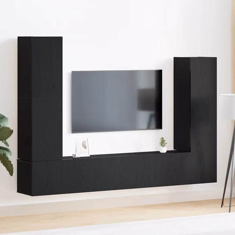Set mobile TV moderno vidaXL da 6 pezzi in legno ingegnerizzato nero e rovere, sospeso a parete per il tuo soggiorno