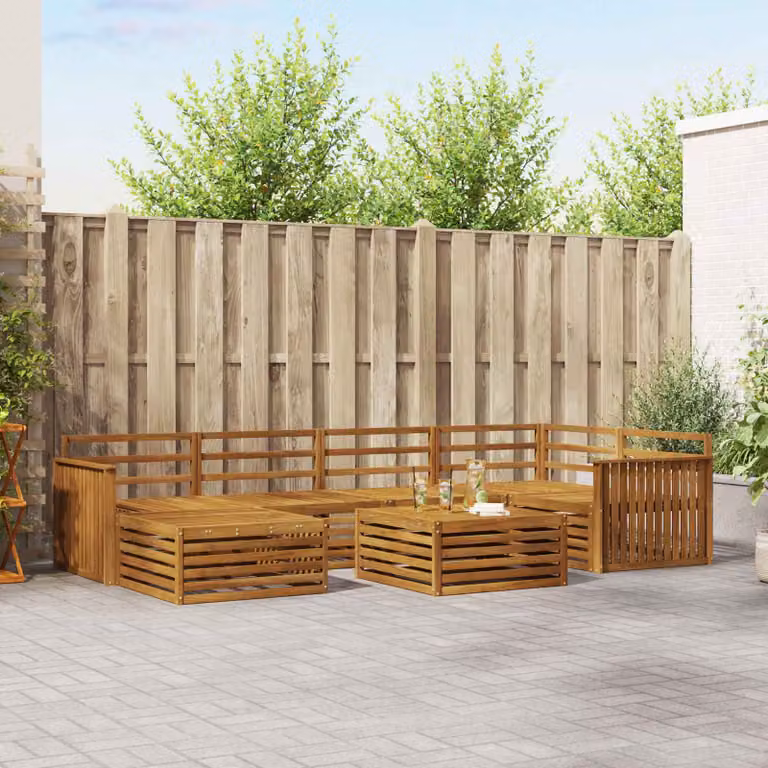 Set di divani da esterno vidaXL 7 pz in legno di acacia massello marrone con cuscini inclusi per giardino e terrazza