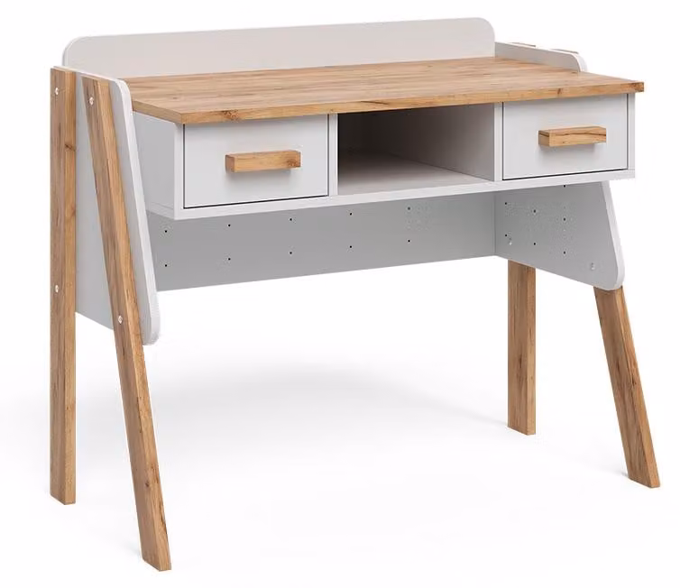Scrivania Vitalispa Malia Bianco/Artisan 97 x 51 cm con 2 cassetti, Model 58372