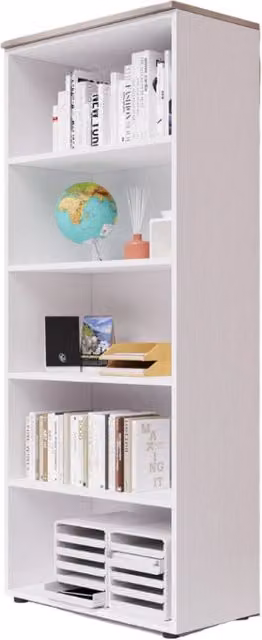 Libreria da ufficio a giorno con top colore Olmo H212x90x45cm