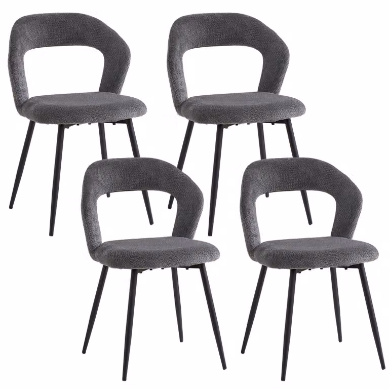Sedie da pranzo - Set da 4 - Rivestimento in lino - Imbottite - Gambe in metallo - Stile moderno - Grigio